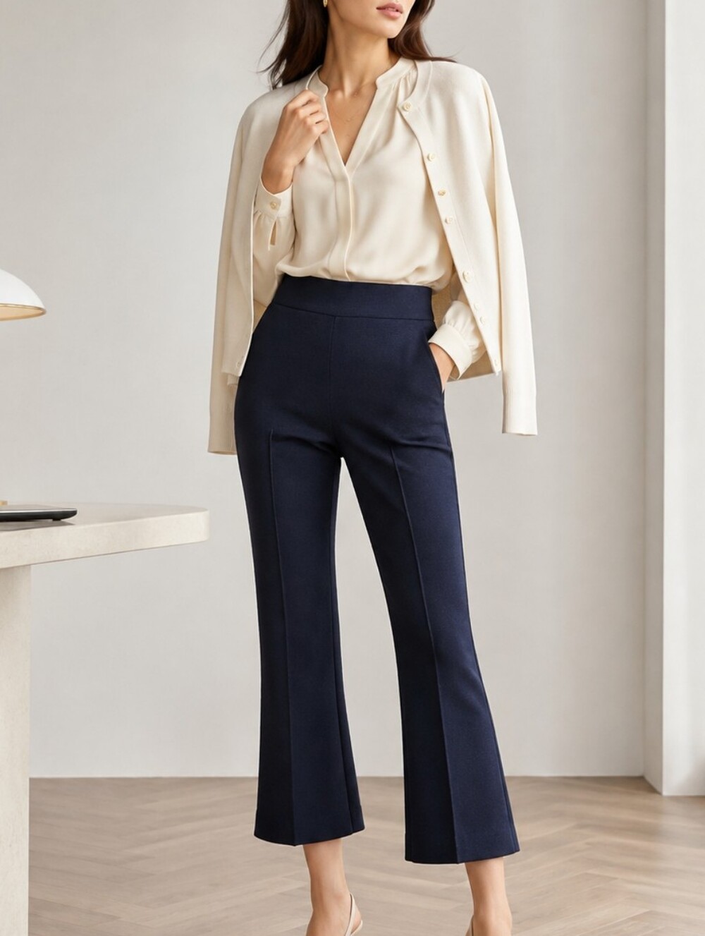 J.Crew Delaney Kickout Sweater Pants S Navy Pintuck Quiet Luxury Pull On Preppy
